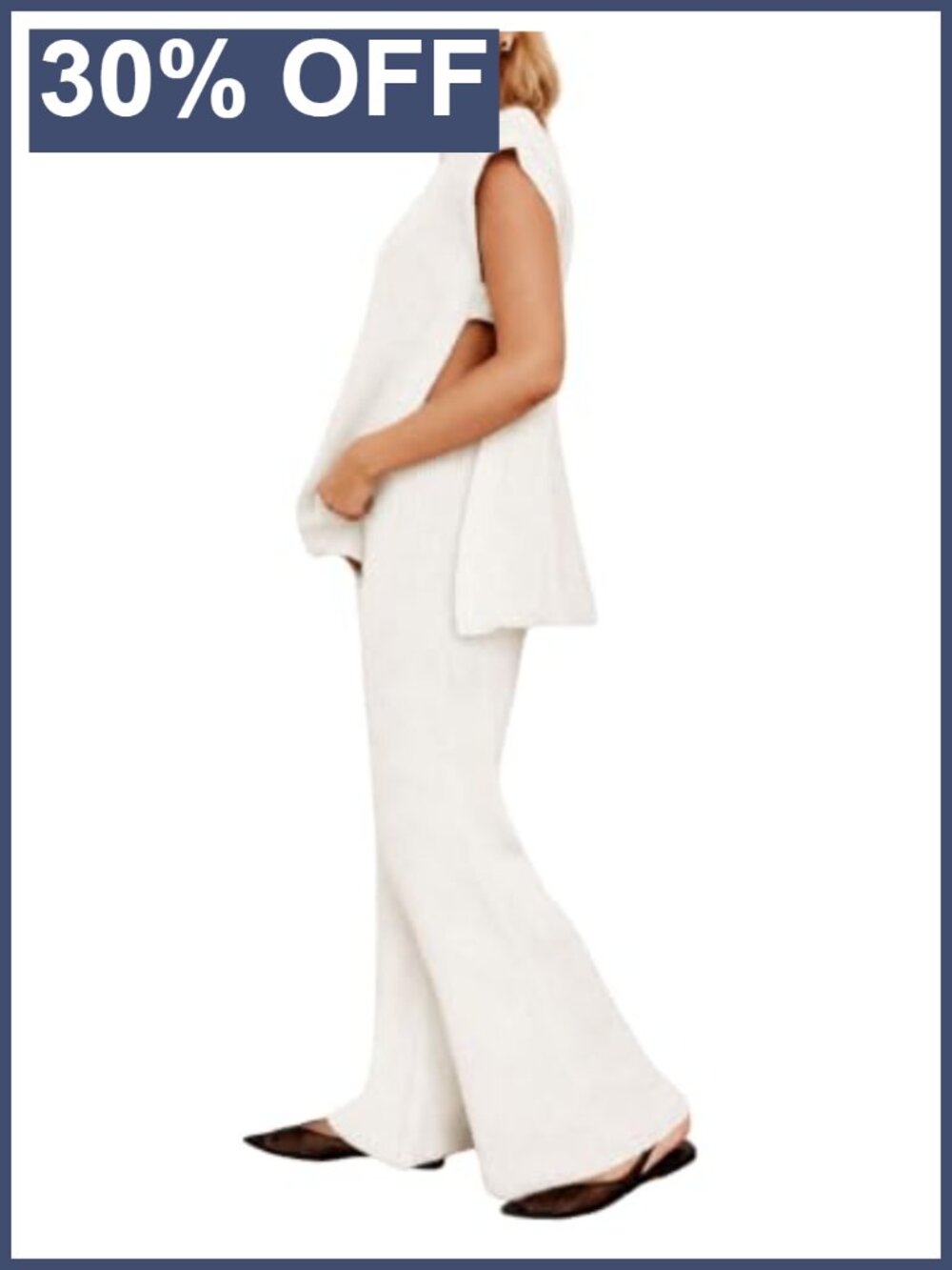 Womens 2 Piece Outfit Sleeveless Pullover Top Knit Wide Leg Pants Lounge Set